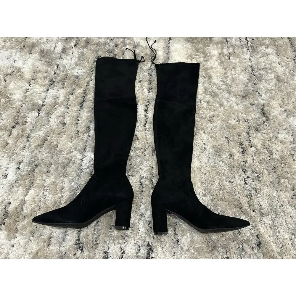 Stuart Weitzman Black Avenue City OTK Suede Boots 9 NWOB